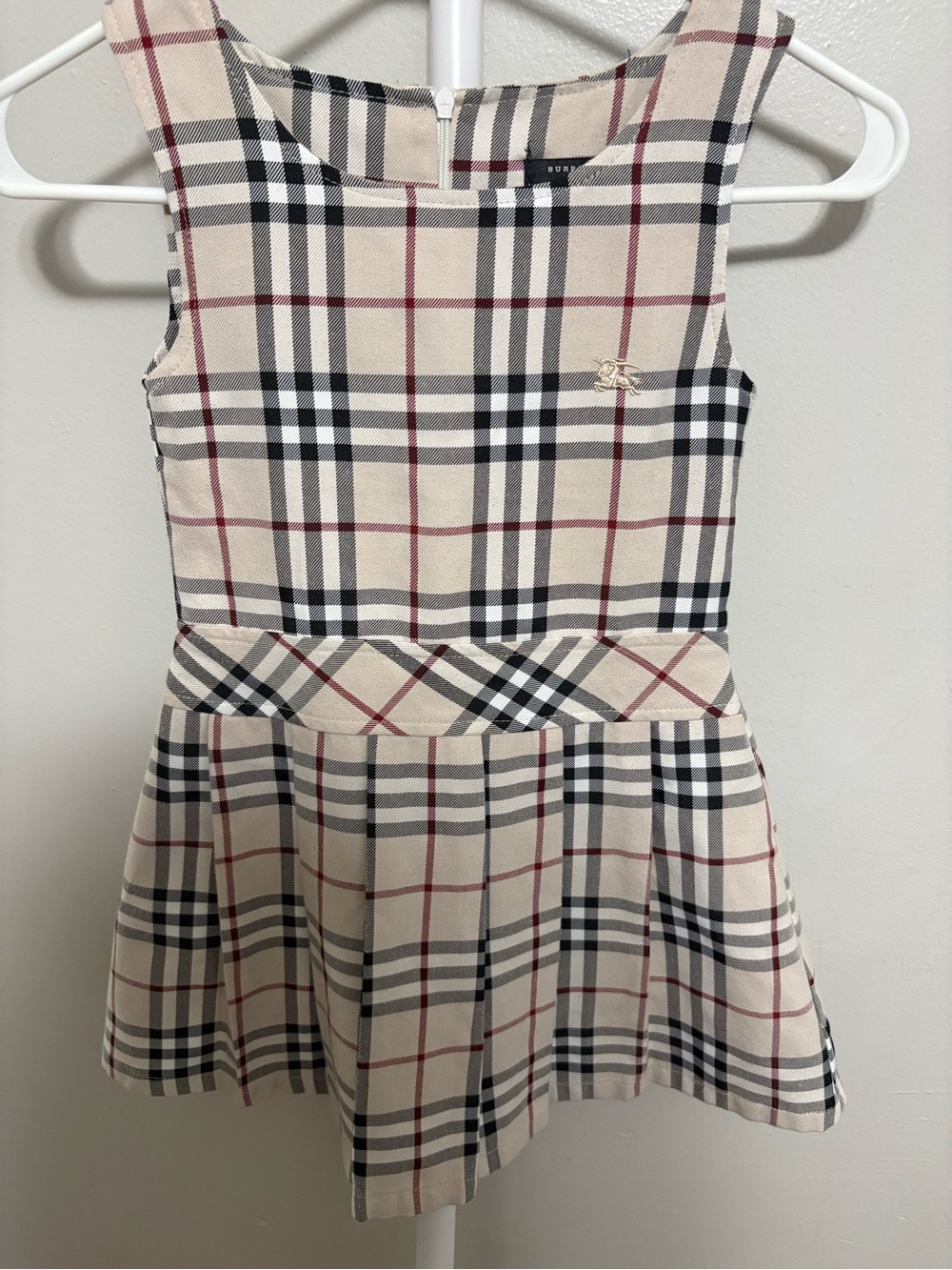Burberry Beige Plaid Sleeveless Kids Dress with Red and Black Checks